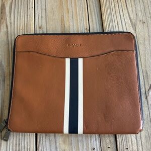 Coach F64561 Stripe Leather Tech Case Saddle